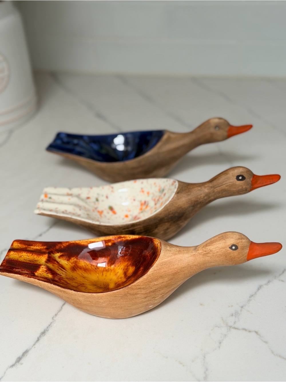 Handcrafted ceramic faux wood Duck ashtrays